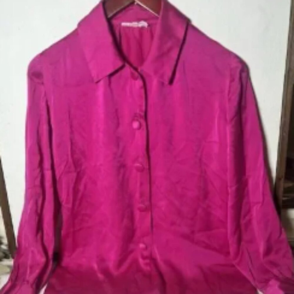 Vintage Saint Laurent Rive Gauche Blouse Top Career Silk Pink 34. V